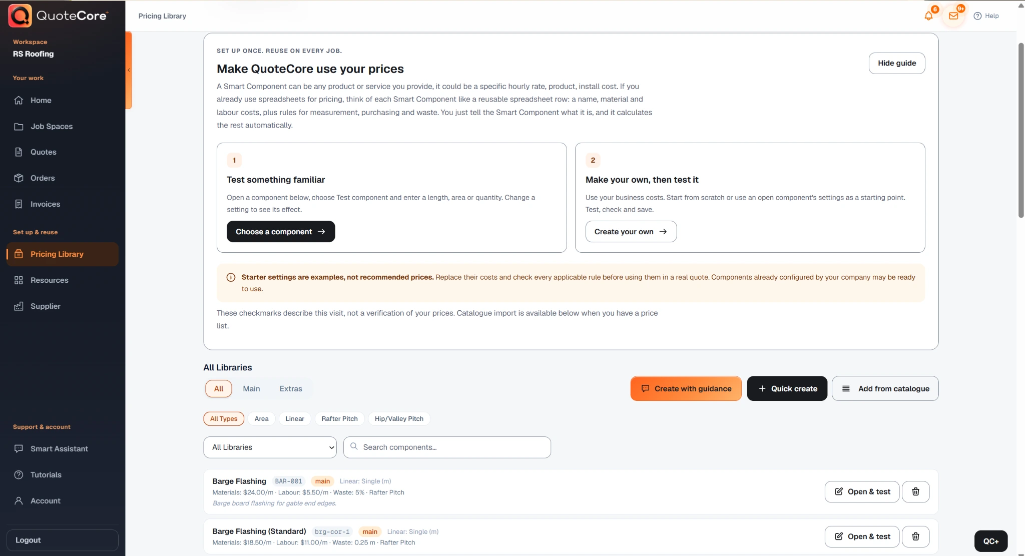 Current QuoteCore+ Pricing Library for Smart Components